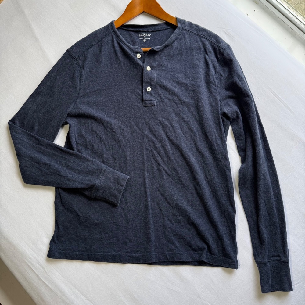 J.Crew Mens Long Sleeve Henley Shirt Blue Navy Cotton J8214 Size M